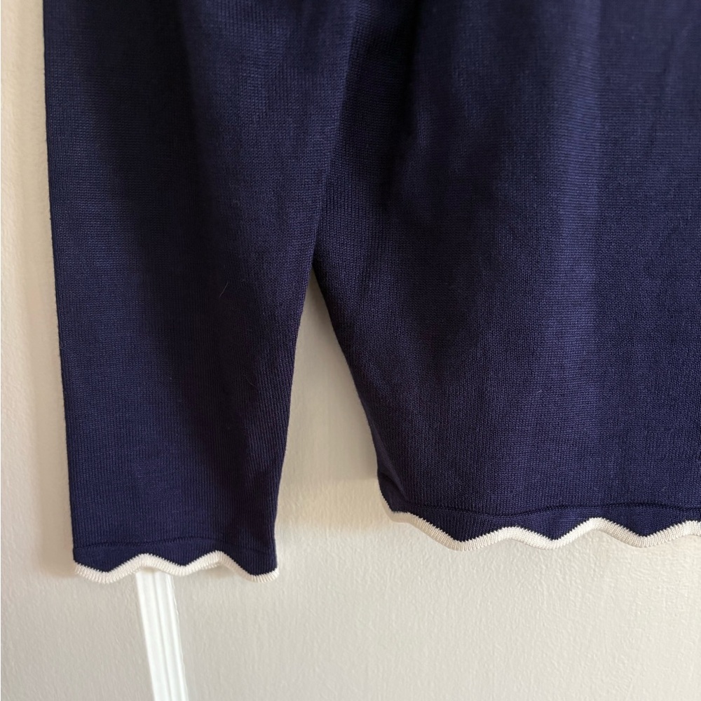 Women's Grace Karin Blue Scalloped V-Neck Sweater Size Large - Picture 2 of 4